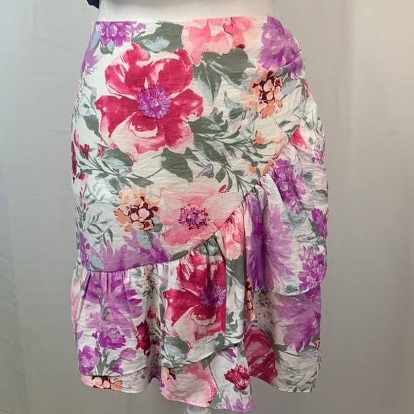 Express High Waist Floral Asymmetrical Ruffled Mini Skirt - Picture 2 of 15